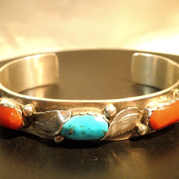 Simplicio Zuni Sterling Turquoise Coral Bracelet - Picture 1 of 5